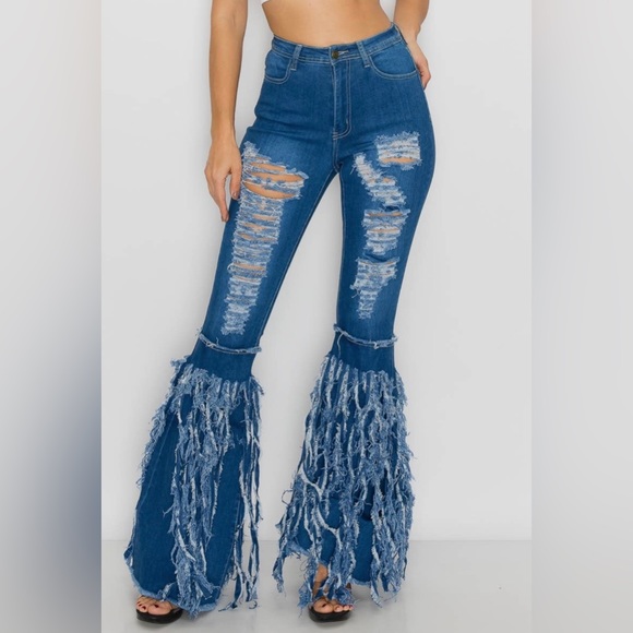 Jeans | High Waisted Bell Bottom Fringe Jeans | Poshmark